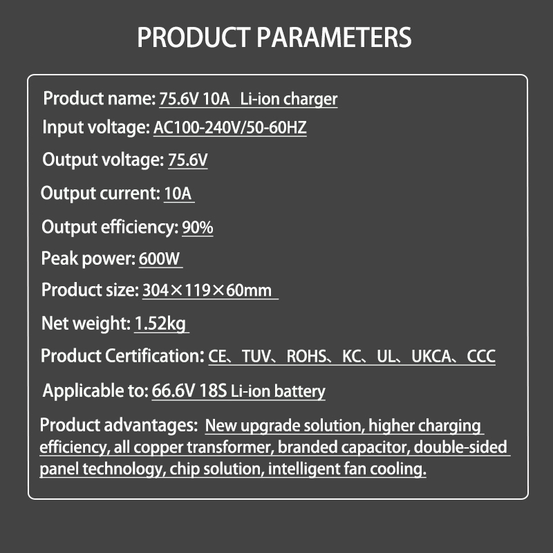 75,6 V 10 A Ladegerät USD für  – 84V 20A Smart Charger Bewertung und Preis